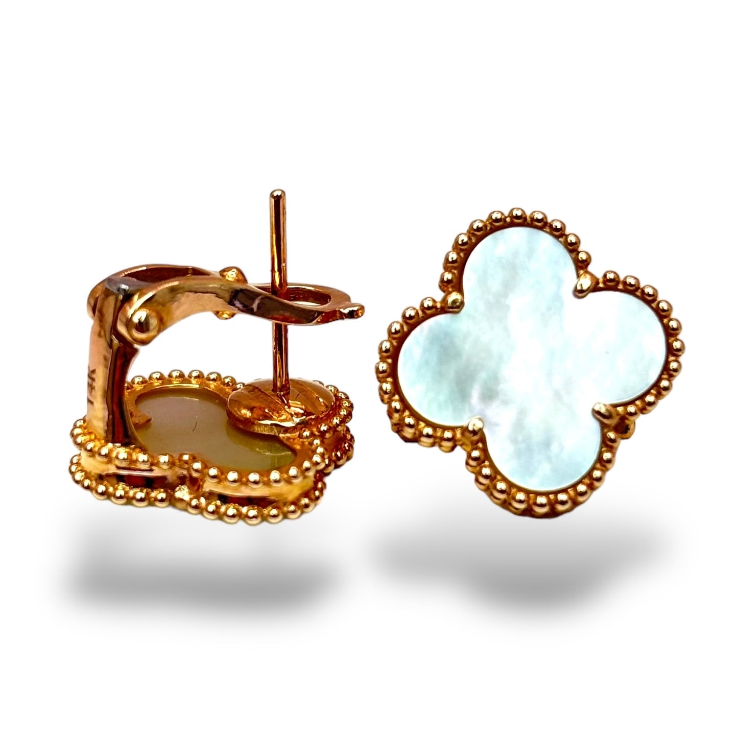 14KT GOLD CLOVER EARRINGS M.O.P ROSE GOLD