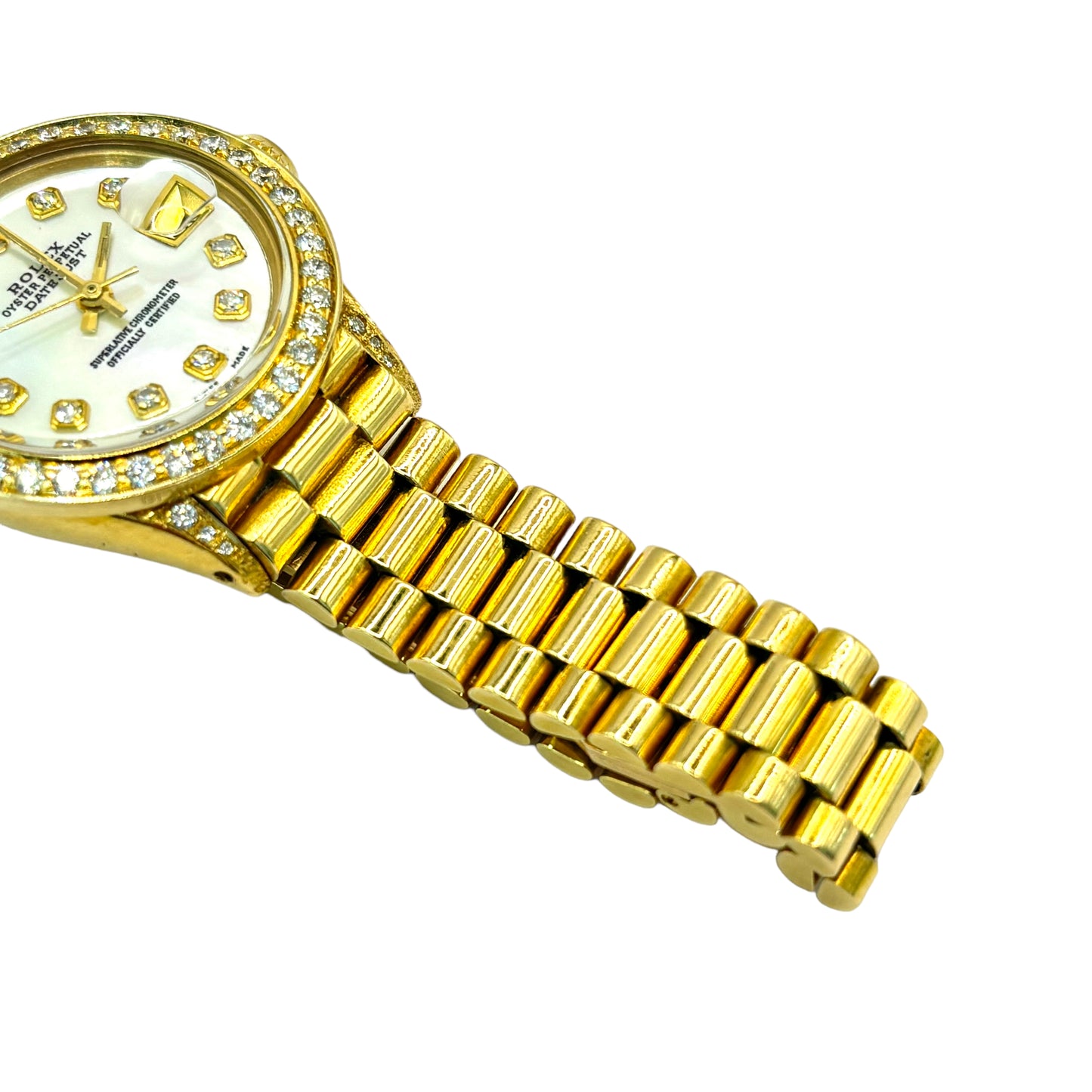 ROLEX DATEJUST 26MM 18KT SOLID GOLD LADIES .90CTW DIAMOND BEZEL & DIAL