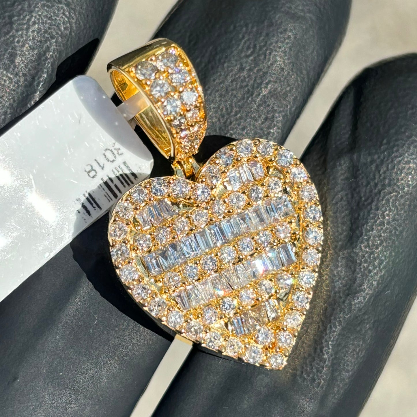 SOLID 14KT BAGUETTE DIAMOND HEART PENDANT