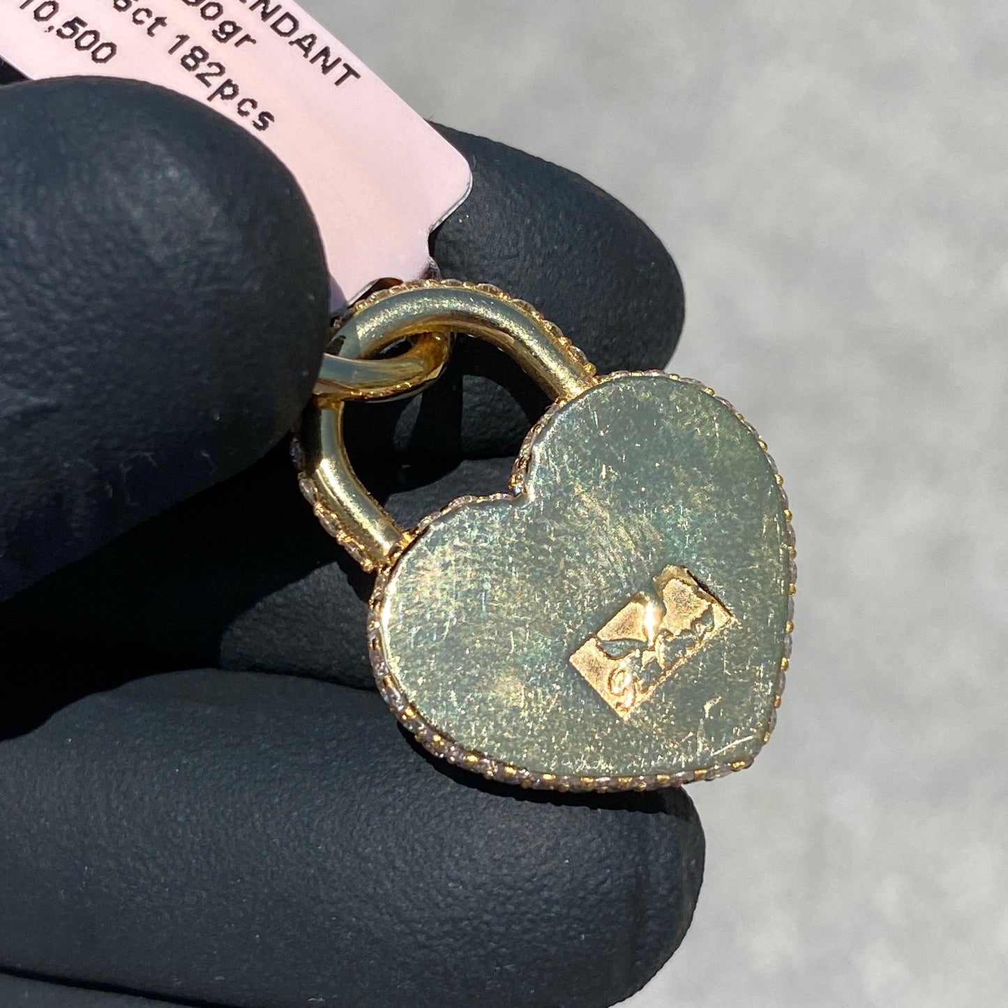SOLID 14KT GOLD VVS-1 DIAMOND HEART LOCK PENDANT