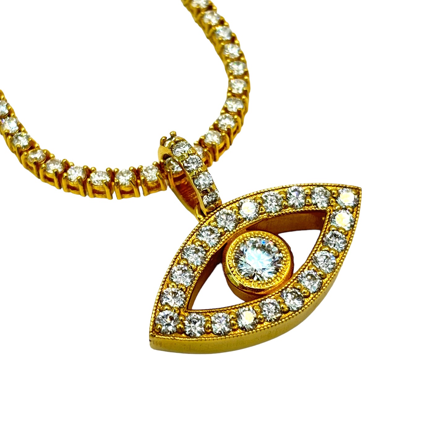 SOLID 14KT ALL SEEING EYE VVS-1 LAB GROWN DIAMOND PENDANT