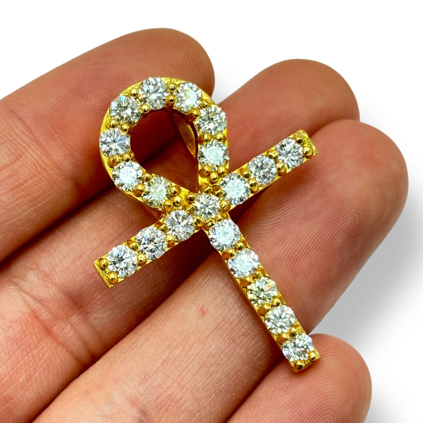 14KT GOLD VVS-1 DIAMOND ANHK CROSS PENDANT(YELLOW GOLD)