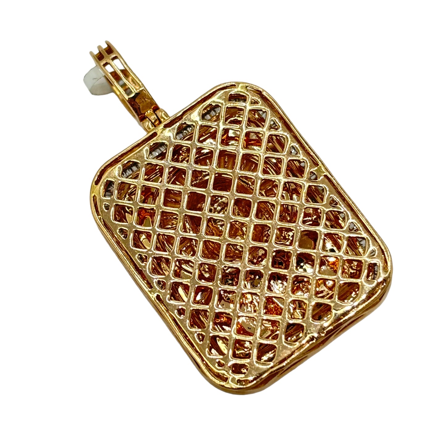 SOLID 14KT GOLD VVS-1 NATURAL DIAMOND JESUS BAGUETTE BORDER PENDANT