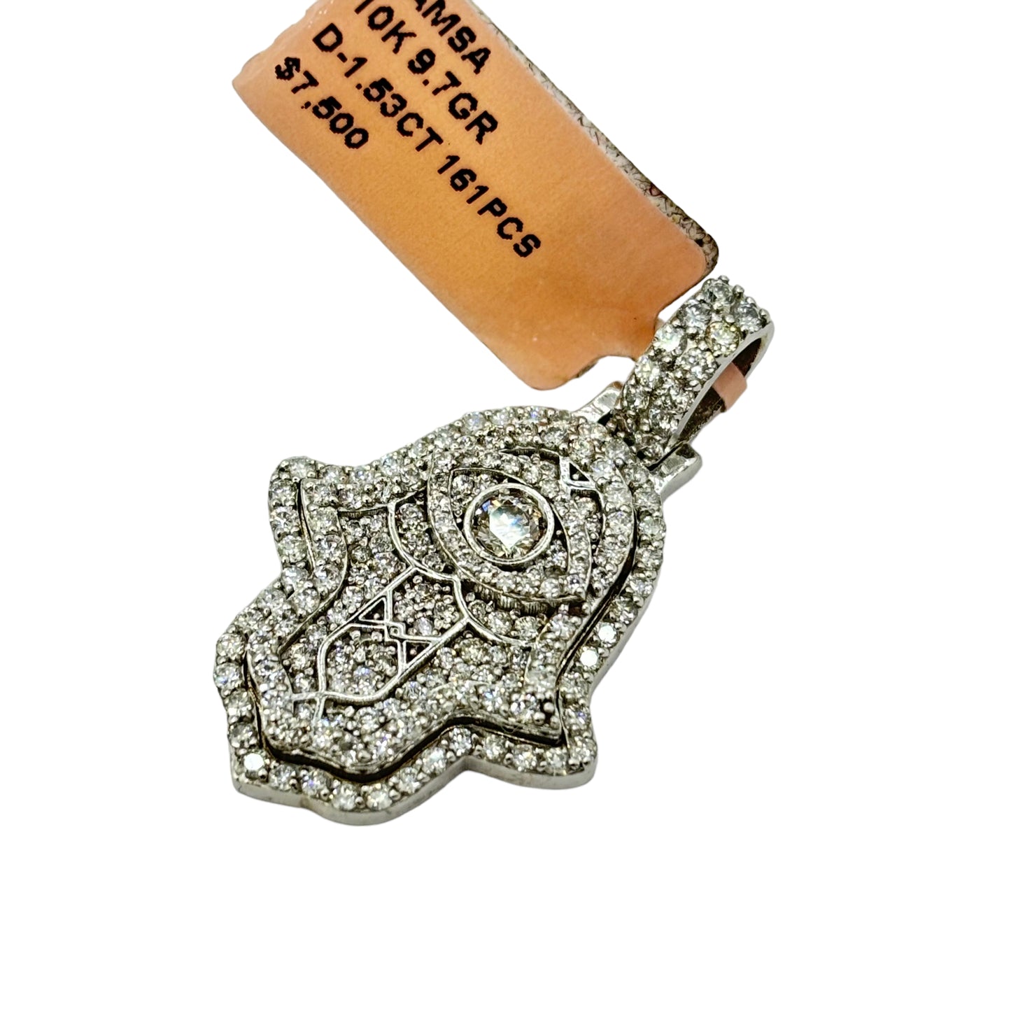 SOLID 10KT CENTER EYE HAMSA VVS-1 DIAMOND PENDANT