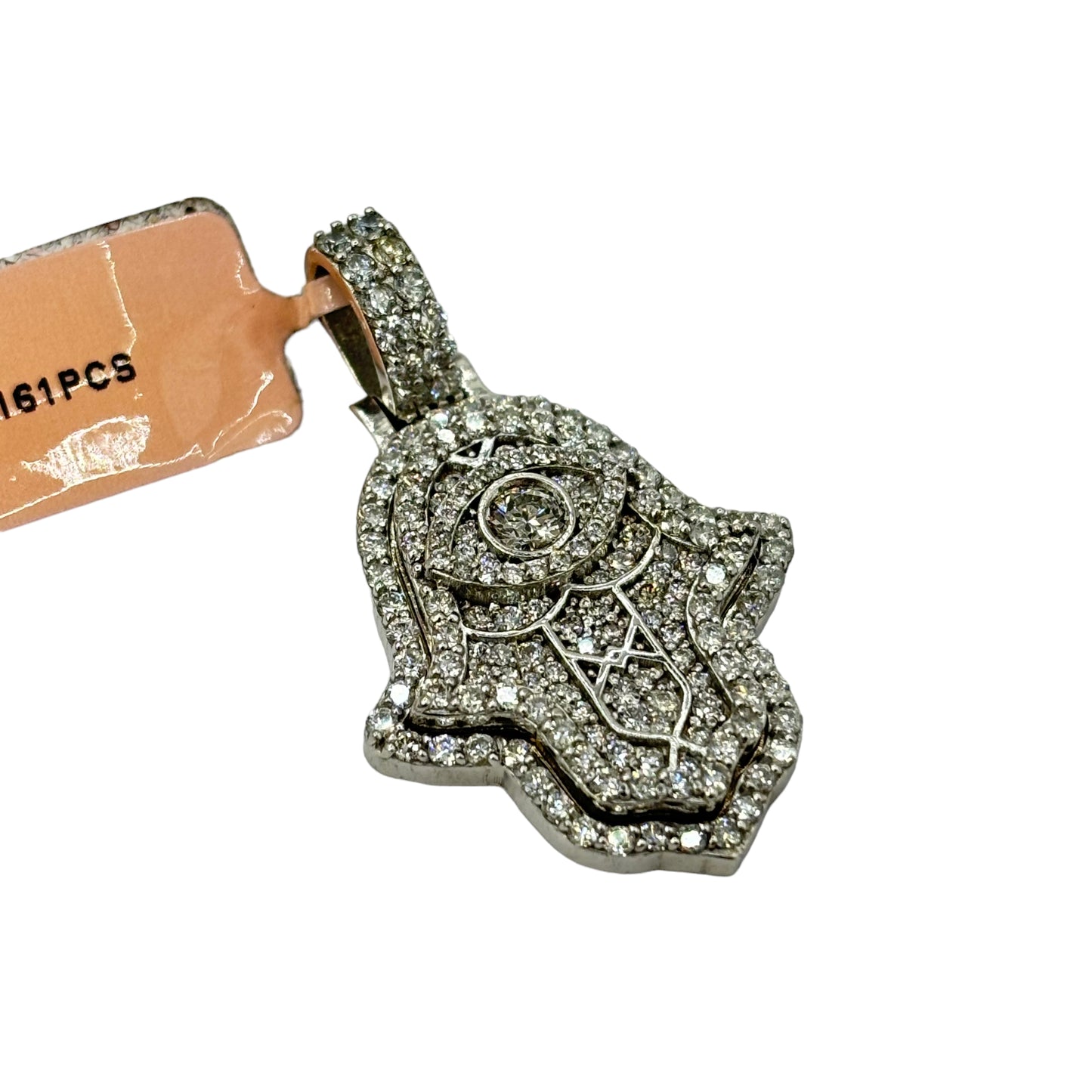 SOLID 10KT CENTER EYE HAMSA VVS-1 DIAMOND PENDANT