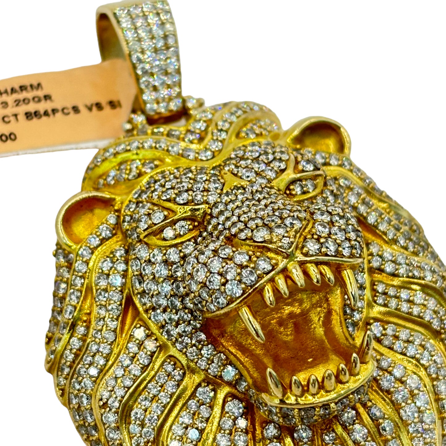14KT 73.20G VVS-1 9.97CTW NATURAL DIAMOND BIG LION HEAD BUSTDOWN PENDANT