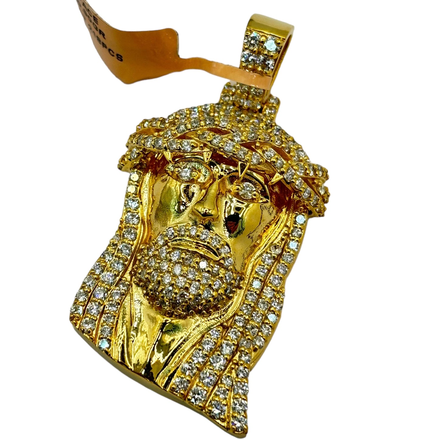 14KT SMALL/MEDIUM JESUS HEAD 3.12CTW VVS-1 NATURAL DIAMOND PENDANT