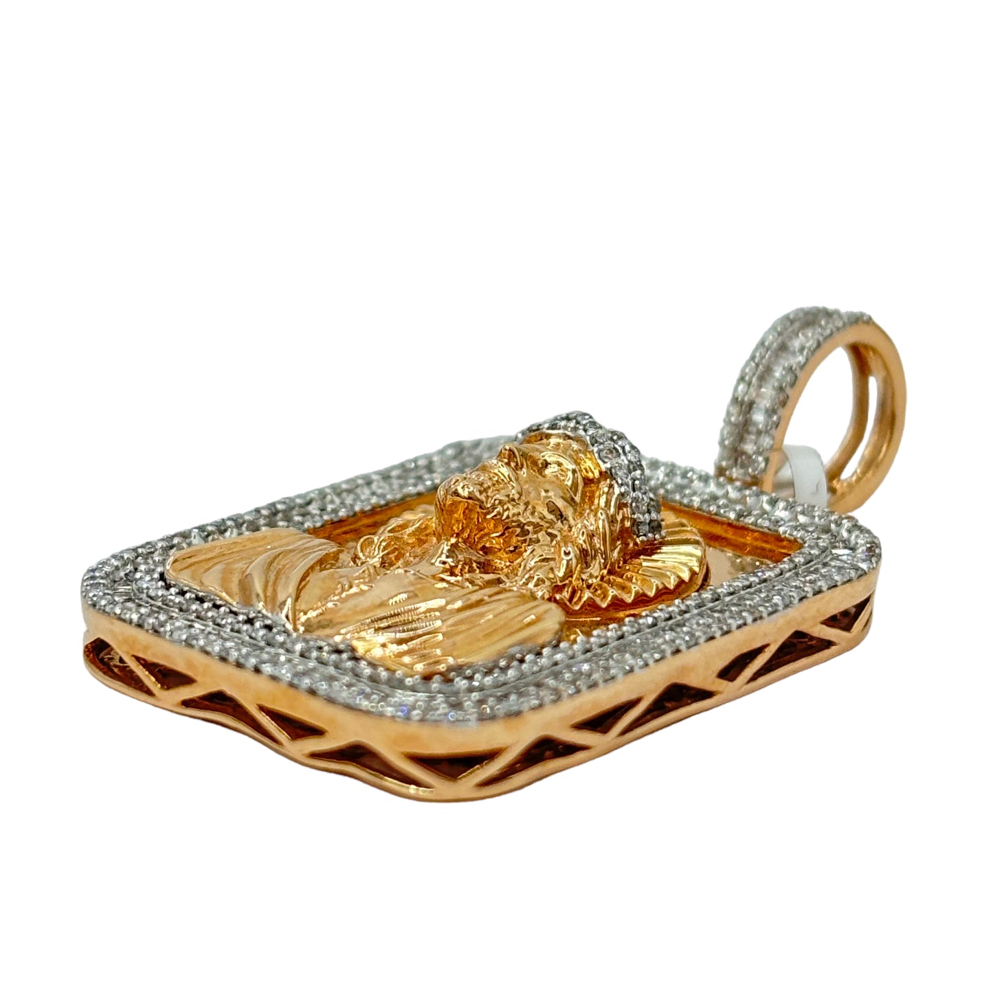 SOLID 14KT GOLD VVS-1 NATURAL DIAMOND JESUS BAGUETTE BORDER PENDANT