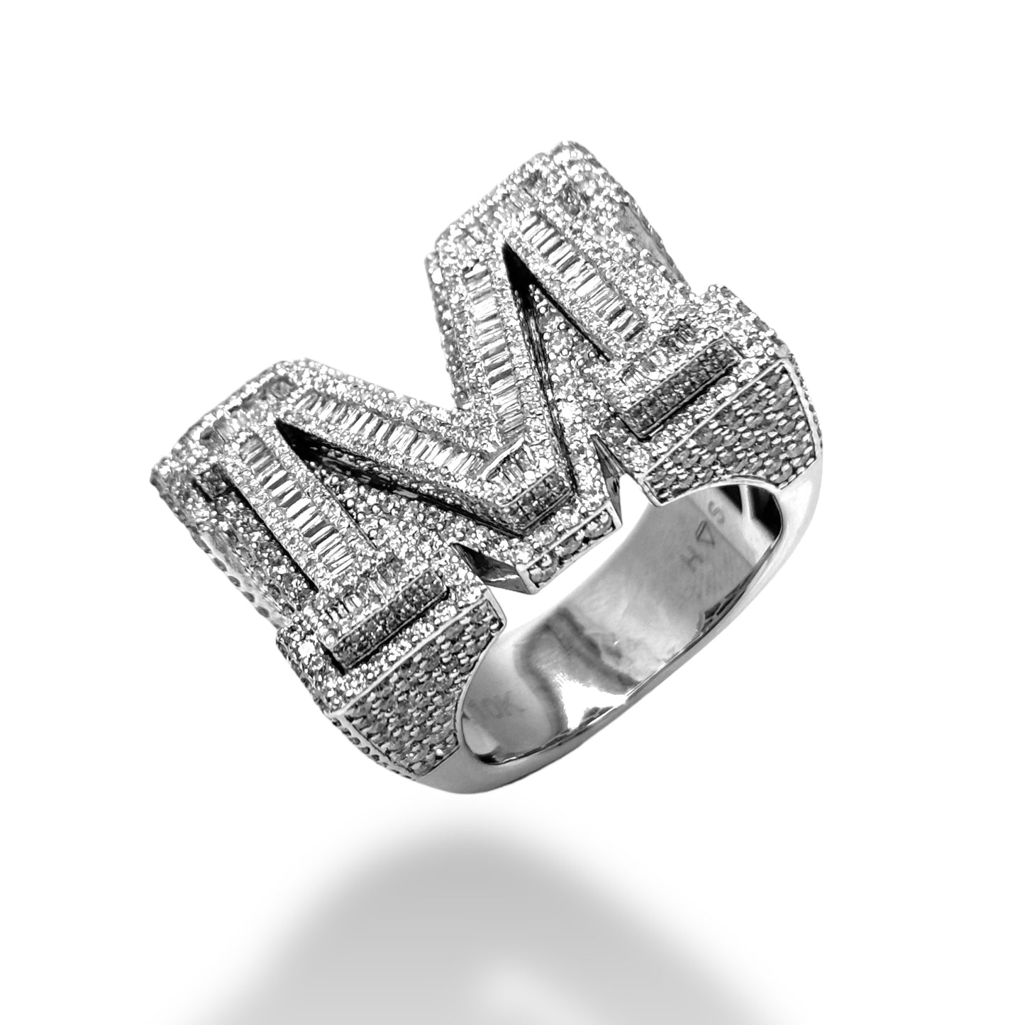 10KT WHITE GOLD “M” INITIAL RING 7.00 CT