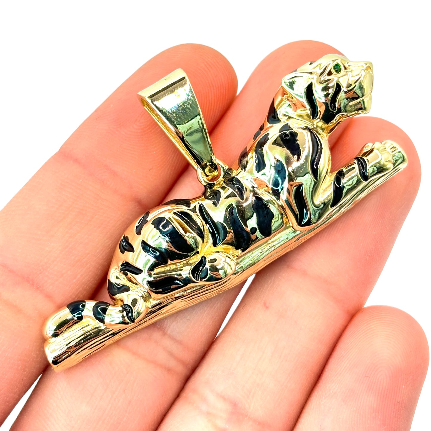 10KT PANTHER WITH BLACK ENAMEL | 0.02CTW CVD EMERALD | PENDANT
