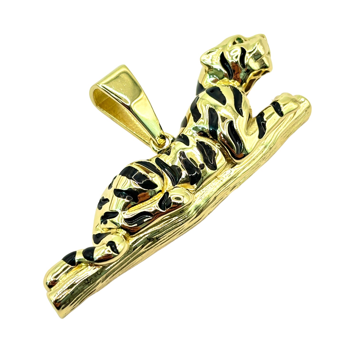 10KT PANTHER WITH BLACK ENAMEL | 0.02CTW CVD EMERALD | PENDANT