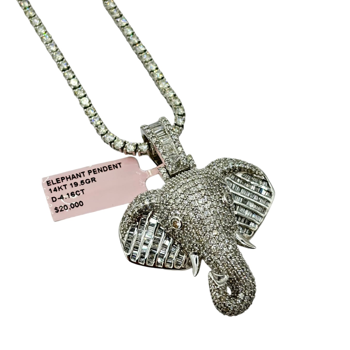 SOLID 14KT GOLD VVS-1 DIAMOND ELEPHANT PENDANT