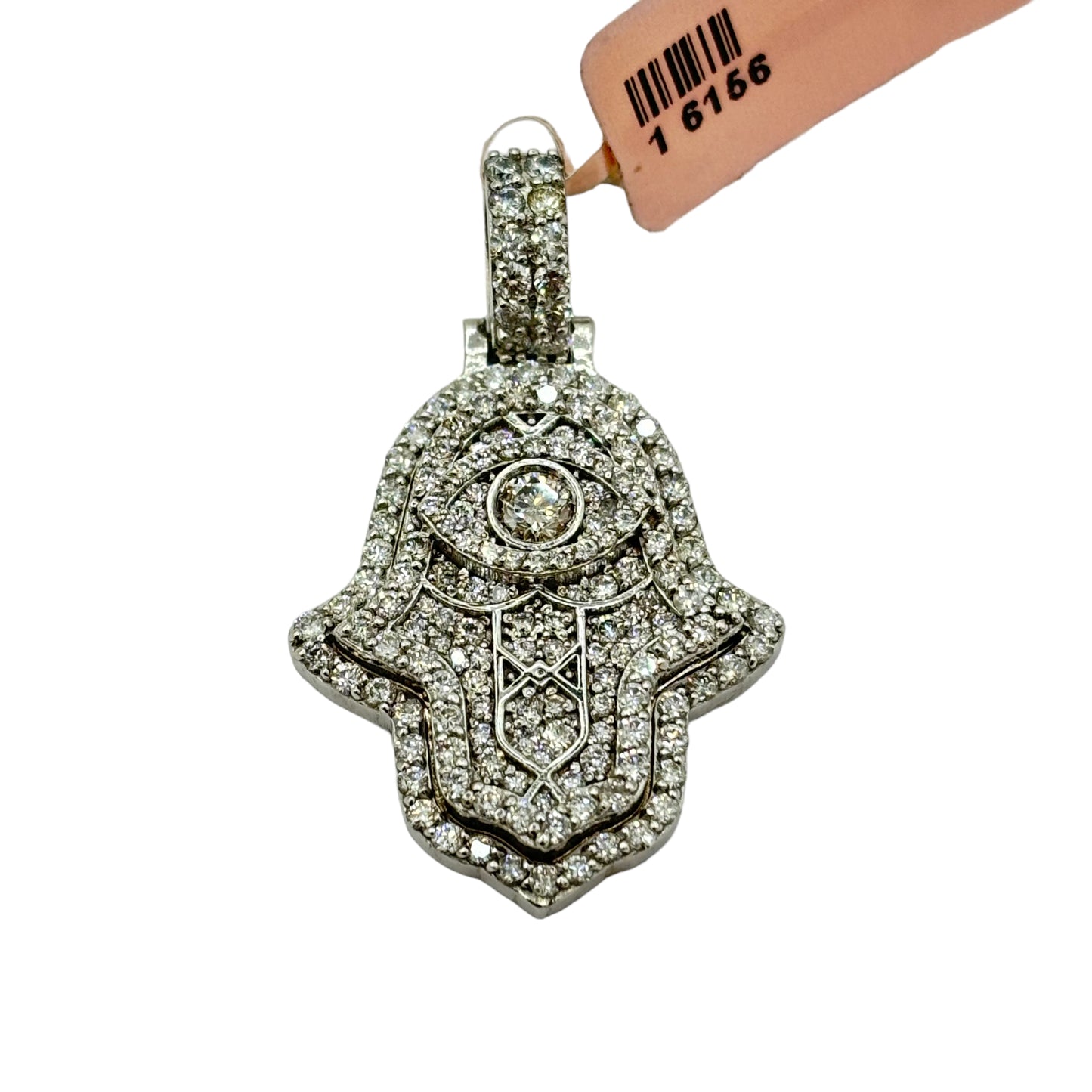 SOLID 10KT CENTER EYE HAMSA VVS-1 DIAMOND PENDANT