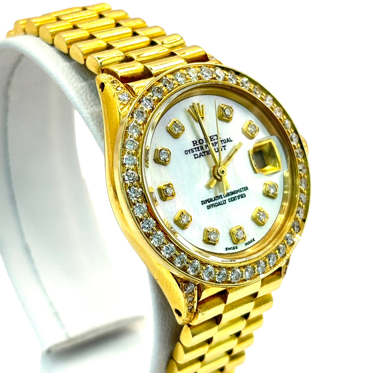 ROLEX DATEJUST 26MM 18KT SOLID GOLD LADIES .90CTW DIAMOND BEZEL & DIAL
