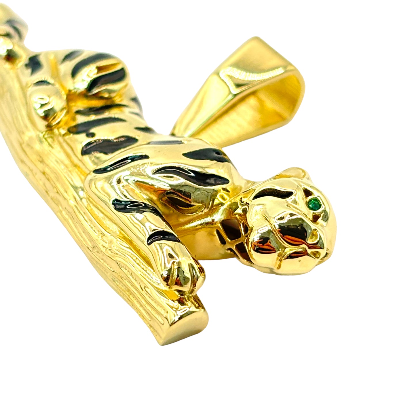 10KT PANTHER WITH BLACK ENAMEL | 0.02CTW CVD EMERALD | PENDANT