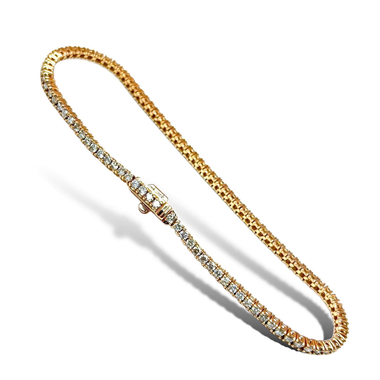 2Pt 14Kt ROSE GOLD ROUND-CUT DIAMOND TENNIS BRACELET 2.02CTW