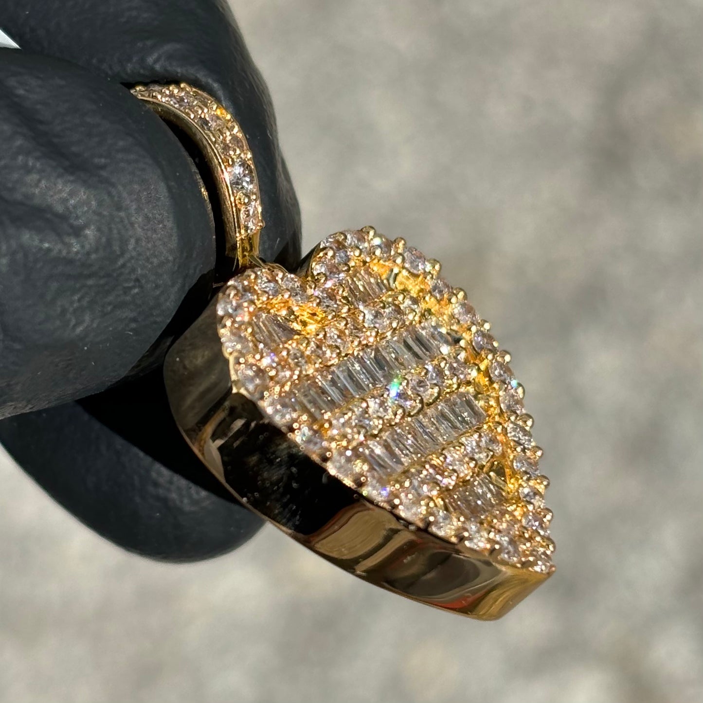 SOLID 14KT BAGUETTE DIAMOND HEART PENDANT