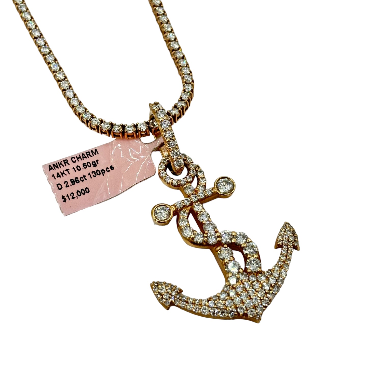 SOLID 14KT ANCHOR VVS-1 DIAMOND PENDANT
