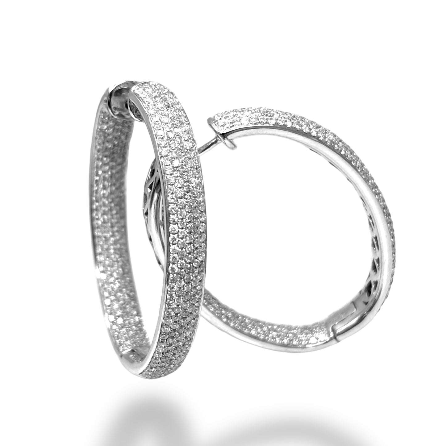 18KT WHITE GOLD PAVE DIAMOND HOOPS 4.00CT