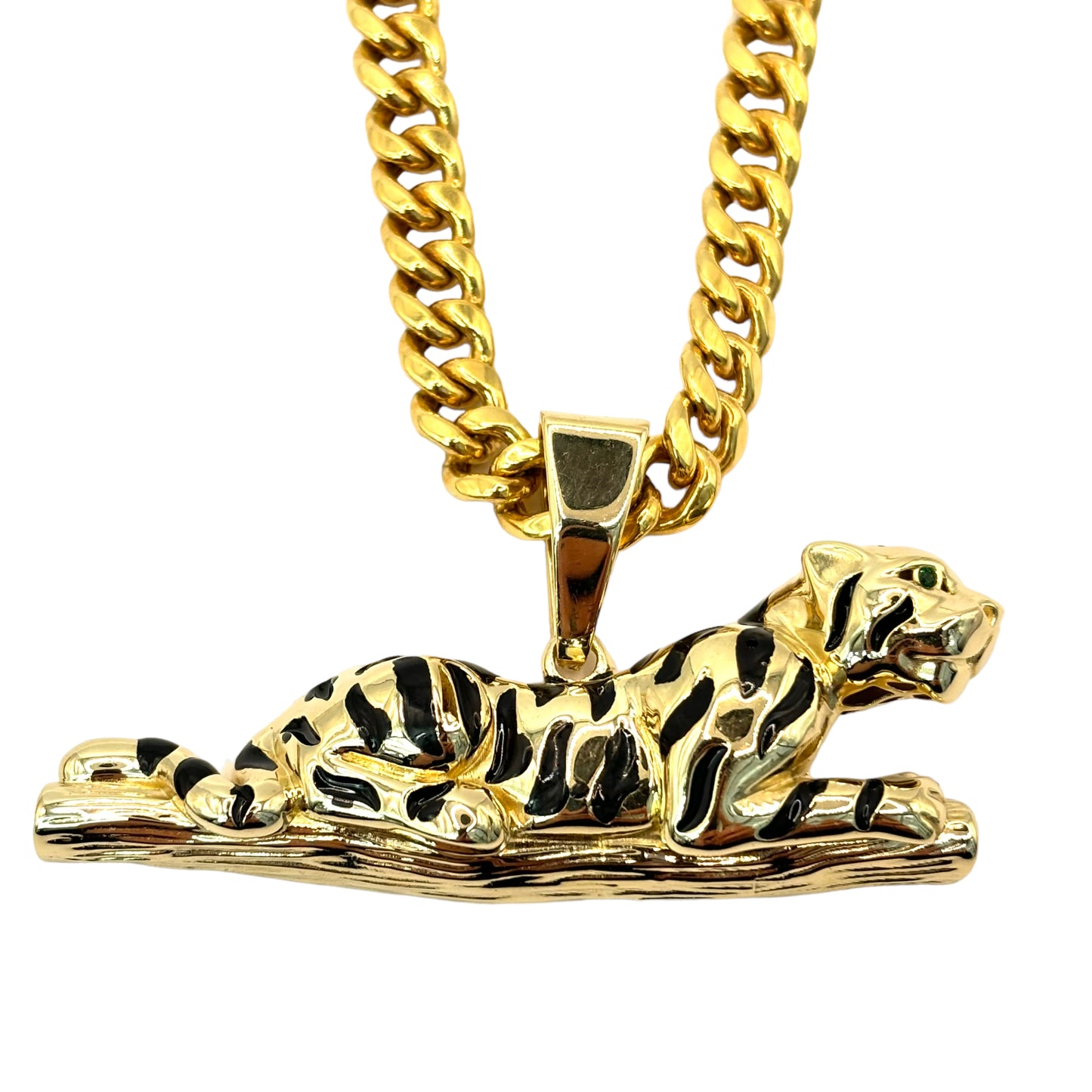 10KT PANTHER WITH BLACK ENAMEL | 0.02CTW CVD EMERALD | PENDANT