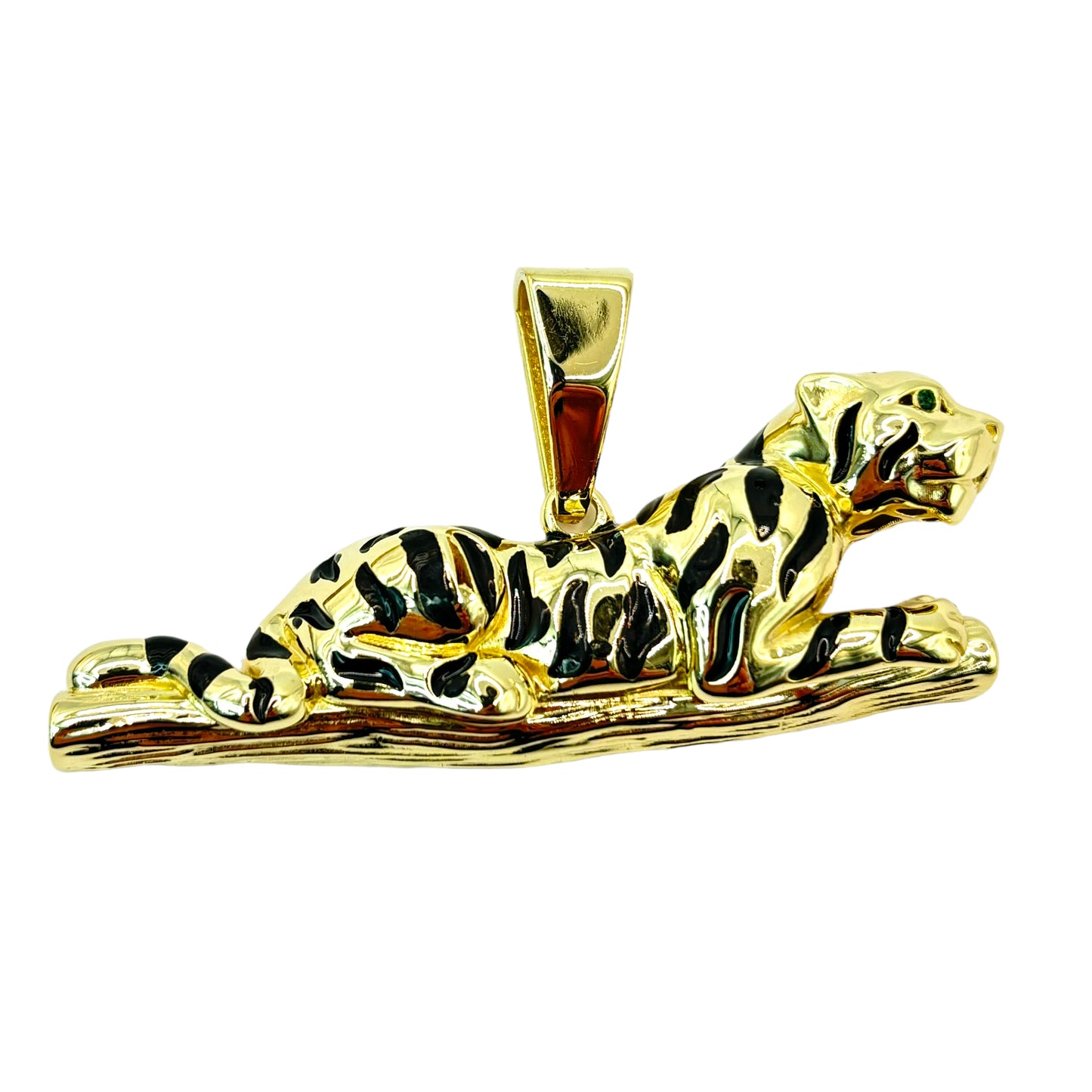 10KT PANTHER WITH BLACK ENAMEL | 0.02CTW CVD EMERALD | PENDANT