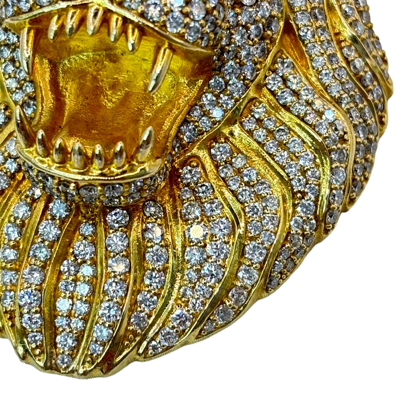 14KT 73.20G VVS-1 9.97CTW NATURAL DIAMOND BIG LION HEAD BUSTDOWN PENDANT