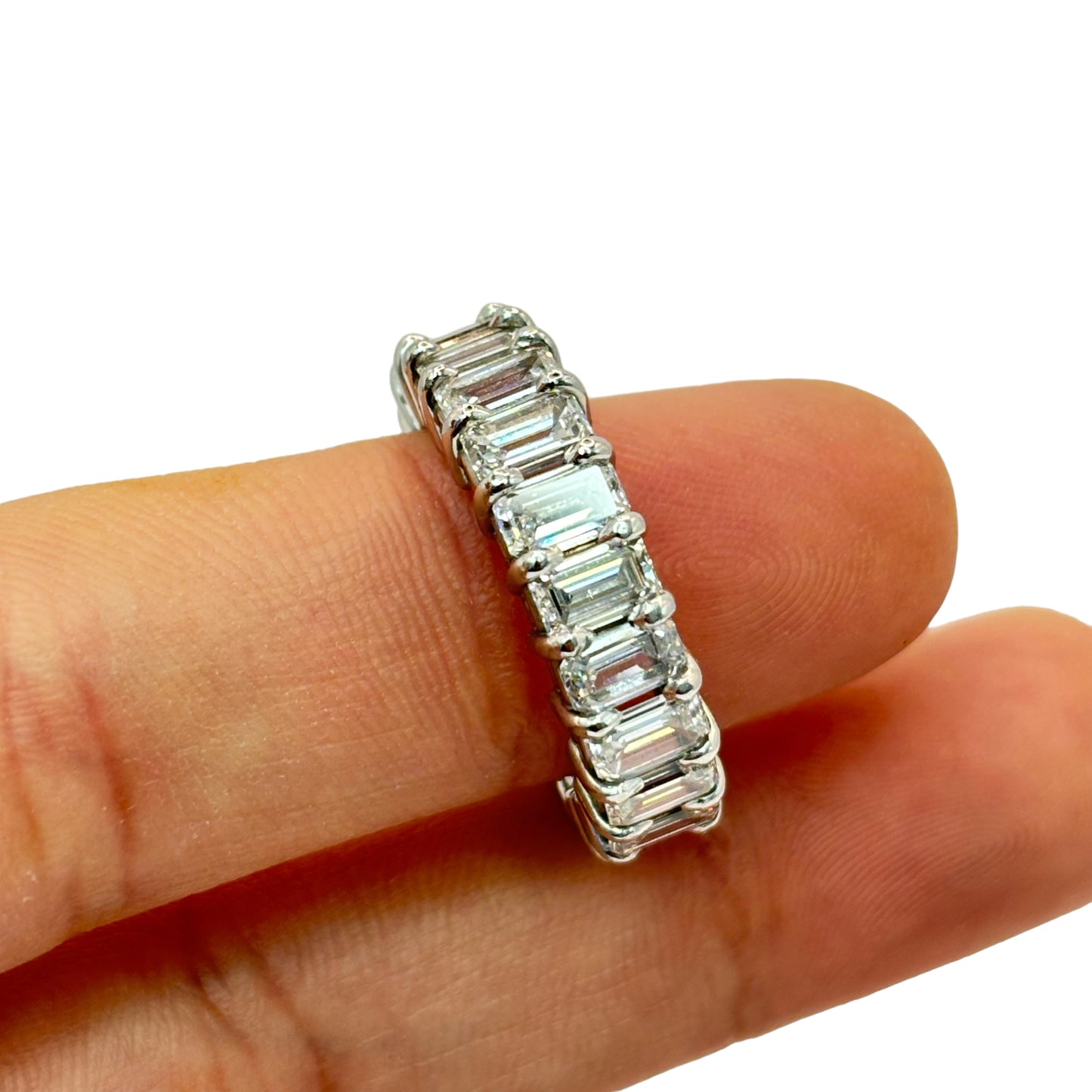 14KT WHITE GOLD VVS-1 IGI CERTIFIED 16.5CTW DIAMOND EMERALD CUT ETERNITY BAND
