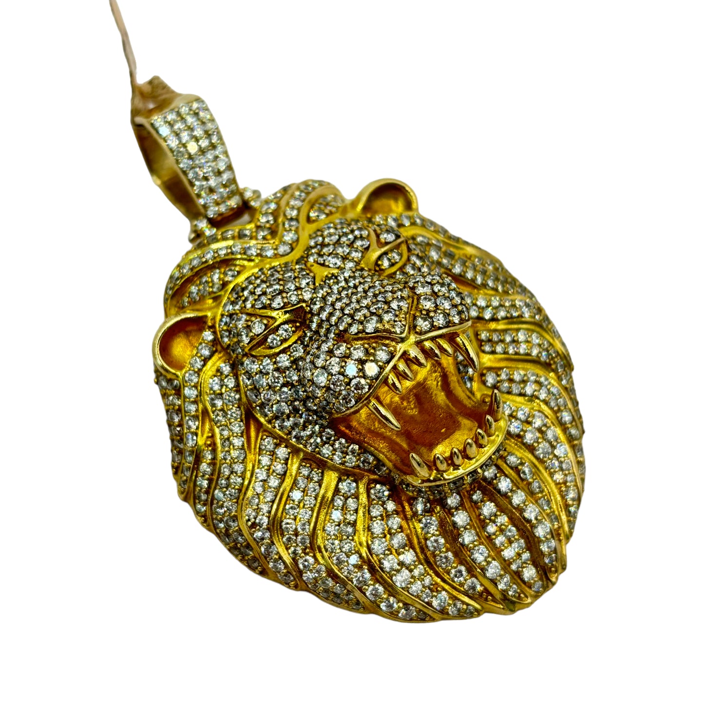 14KT 73.20G VVS-1 9.97CTW NATURAL DIAMOND BIG LION HEAD BUSTDOWN PENDANT