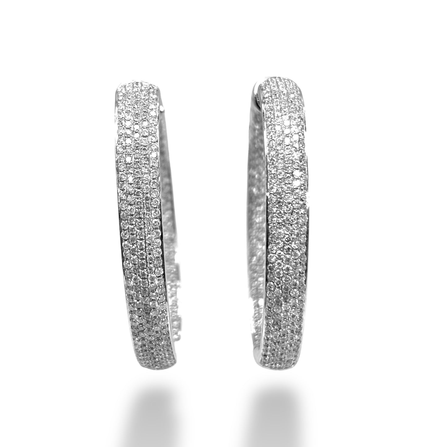 18KT WHITE GOLD PAVE DIAMOND HOOPS 4.00CT