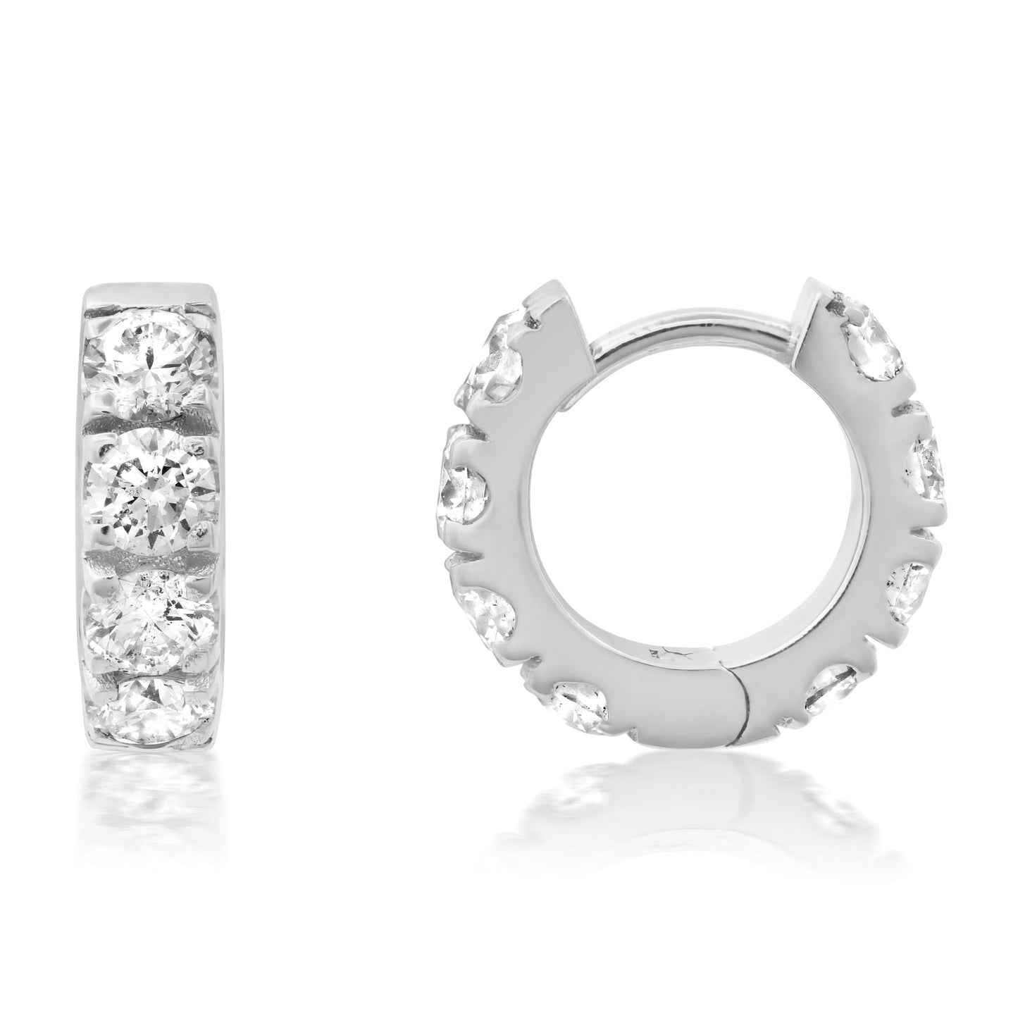 3.0MM 10-POINTER DIAMOND HUGGIE EARRINGS(WHITE GOLD)