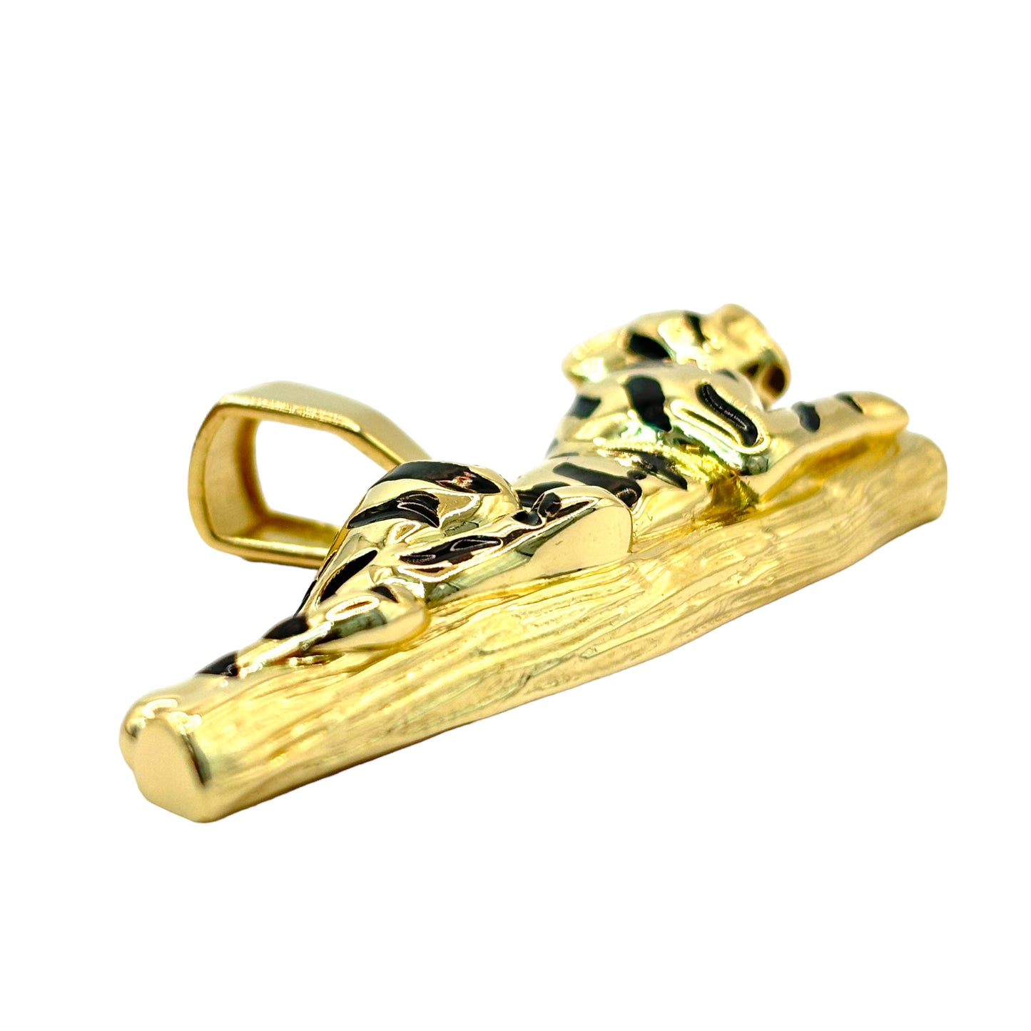 10KT PANTHER WITH BLACK ENAMEL | 0.02CTW CVD EMERALD | PENDANT