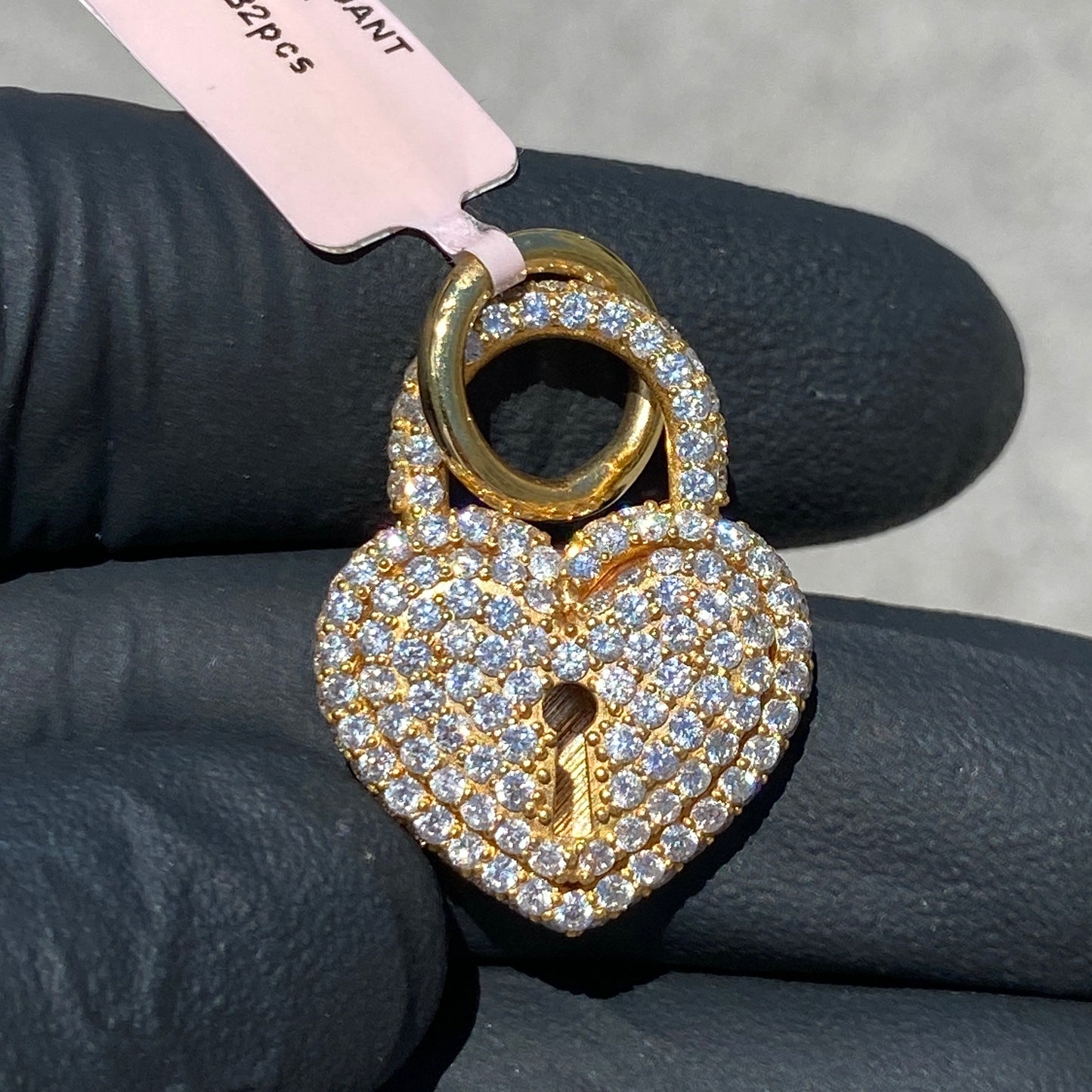 SOLID 14KT GOLD VVS-1 DIAMOND HEART LOCK PENDANT