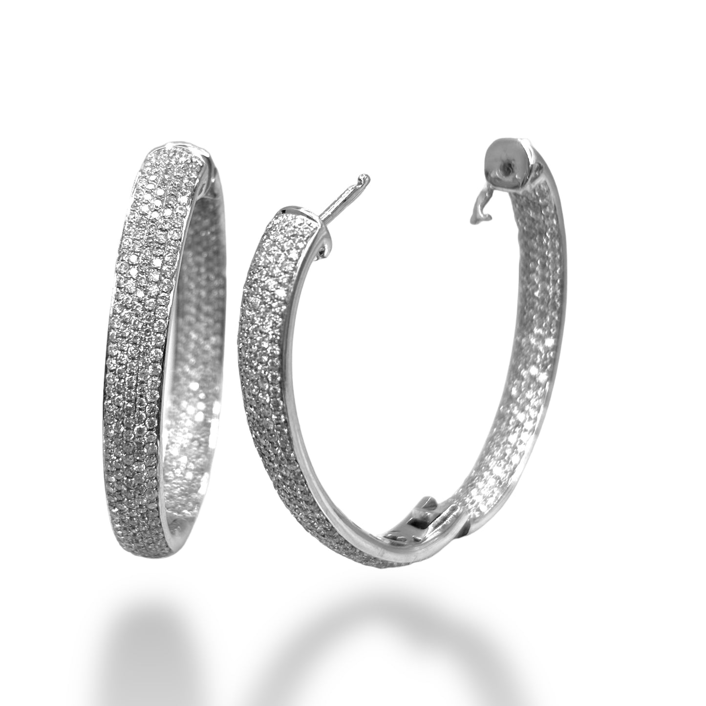 18KT WHITE GOLD PAVE DIAMOND HOOPS 4.00CT