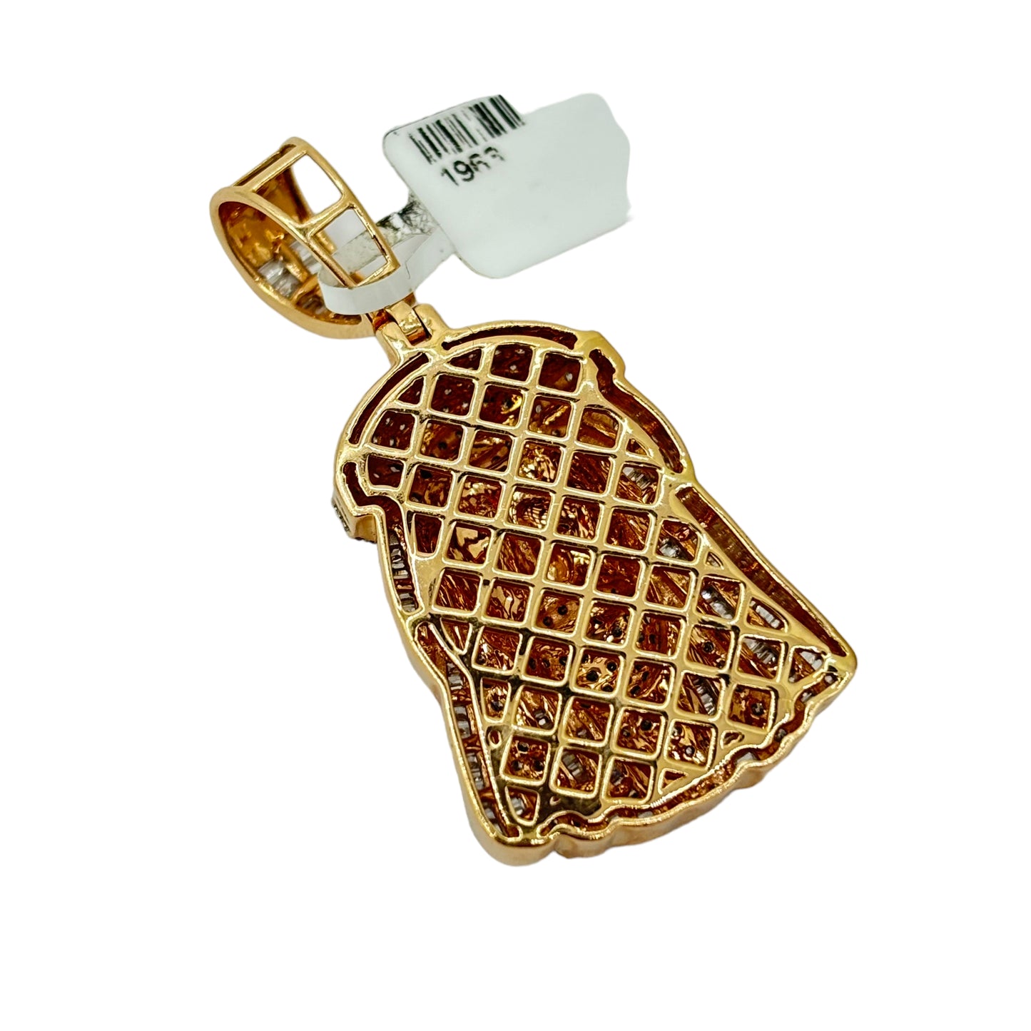 SOLID 14KT GOLD BAGUETTE AND ROUND VVS-1 DIAMOND JESUS PENDANT