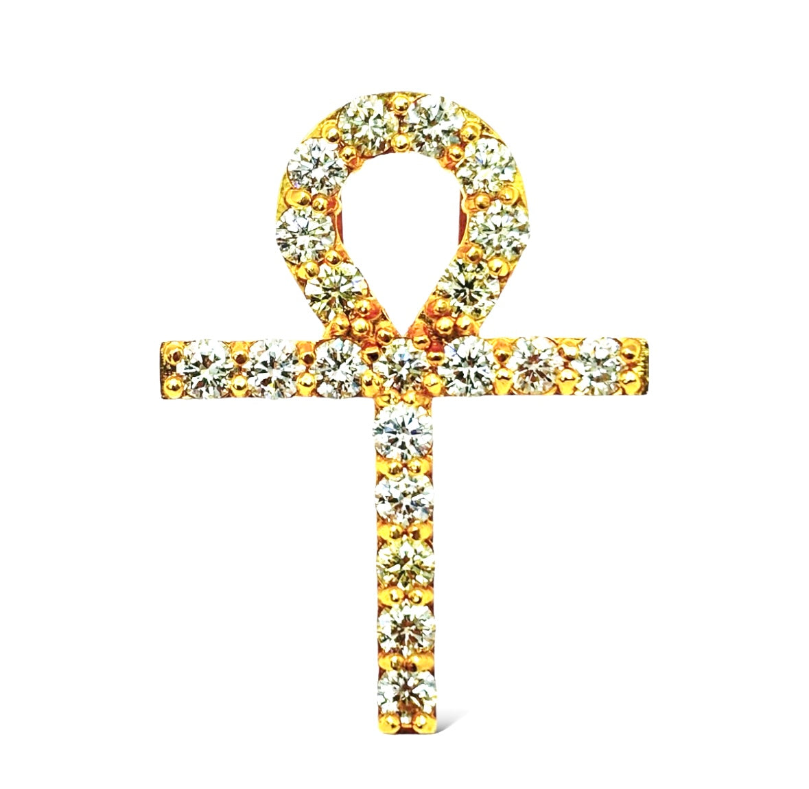 14KT GOLD VVS-1 DIAMOND ANHK CROSS PENDANT(YELLOW GOLD)