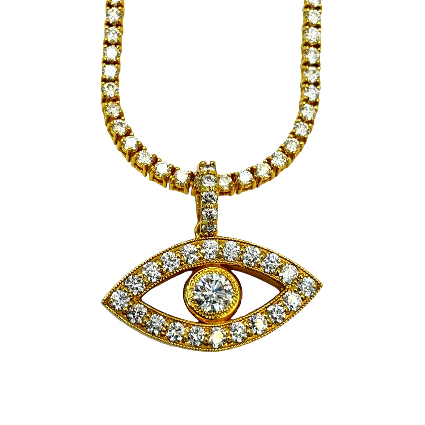 SOLID 14KT ALL SEEING EYE VVS-1 LAB GROWN DIAMOND PENDANT