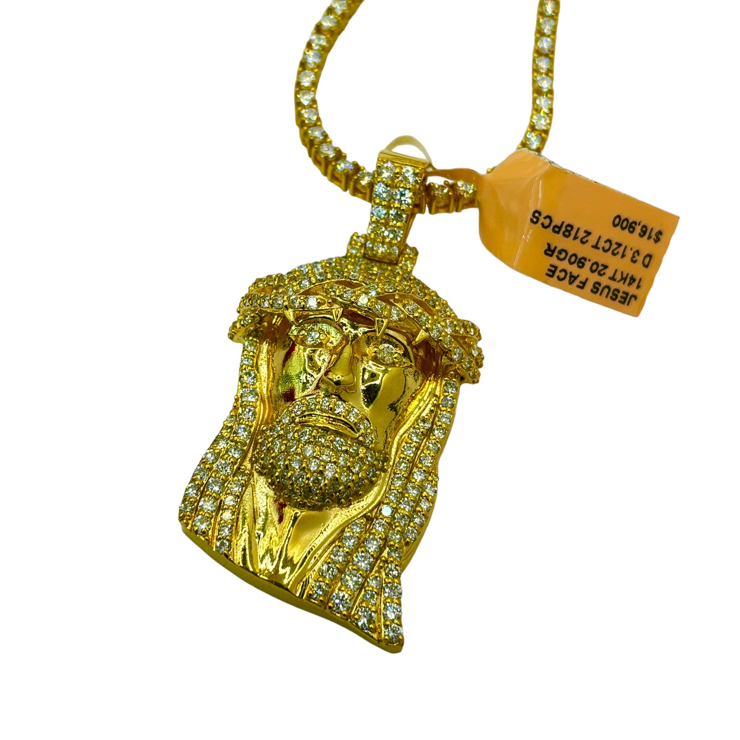 14KT SMALL/MEDIUM JESUS HEAD 3.12CTW VVS-1 NATURAL DIAMOND PENDANT