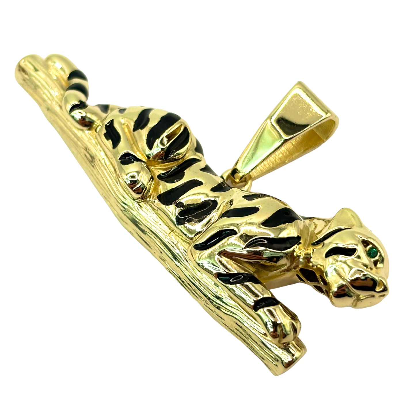 10KT PANTHER WITH BLACK ENAMEL | 0.02CTW CVD EMERALD | PENDANT
