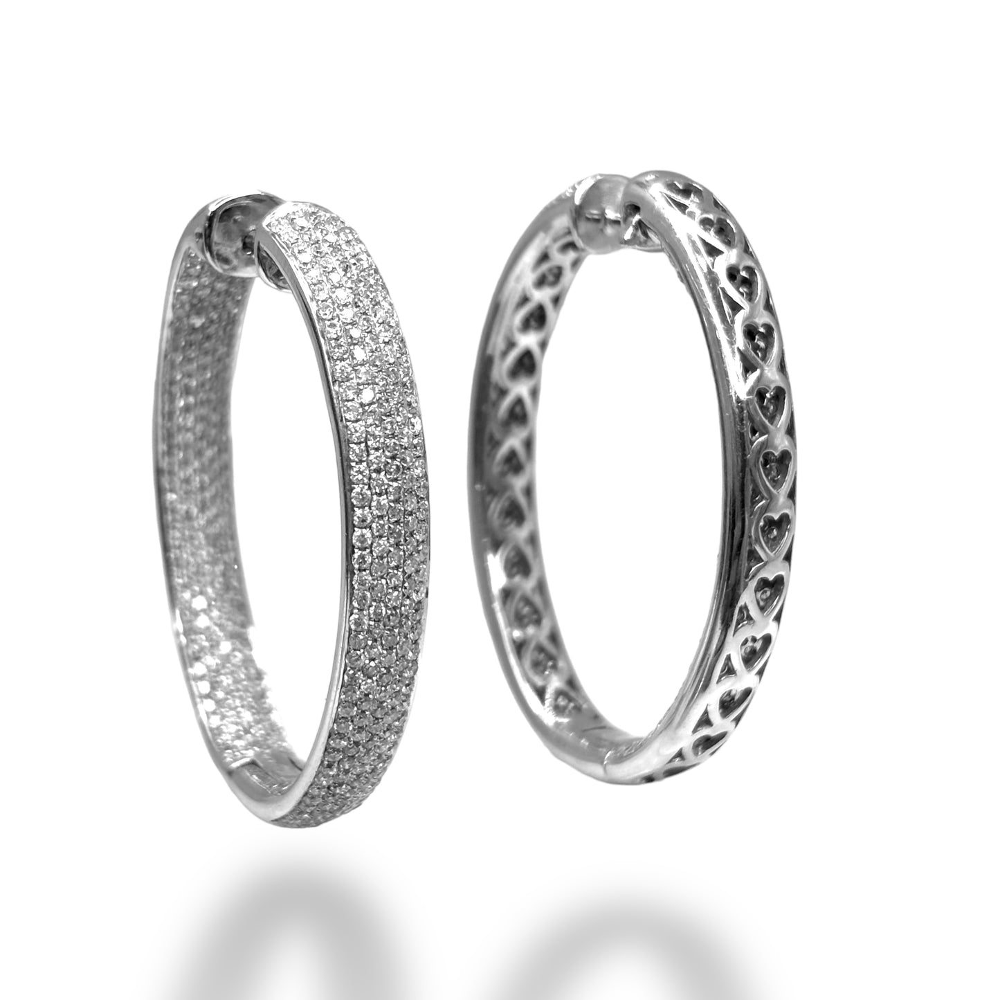 18KT WHITE GOLD PAVE DIAMOND HOOPS 4.00CT