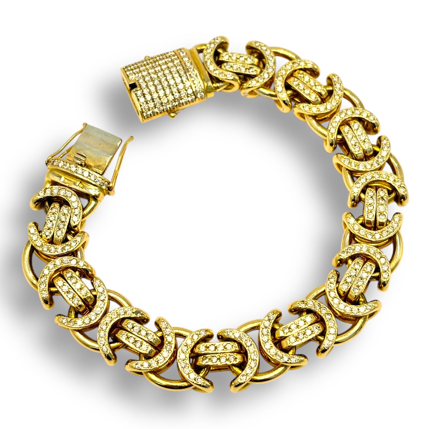 14MM SOLID 14KT GOLD 98.4G 8” DIAMOND BYZANTINE LINK BRACELET