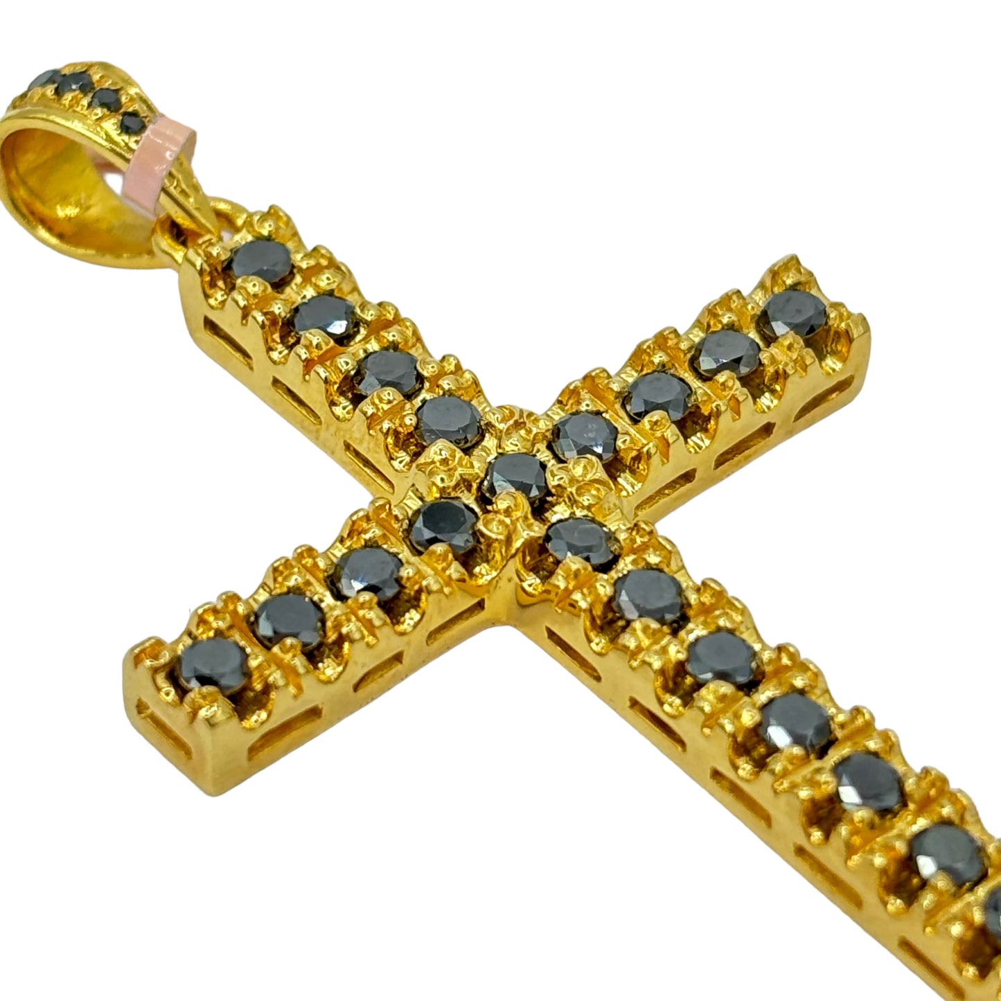 SOLID 14KT NATURAL BLACK DIAMOND CROSS PENDANT