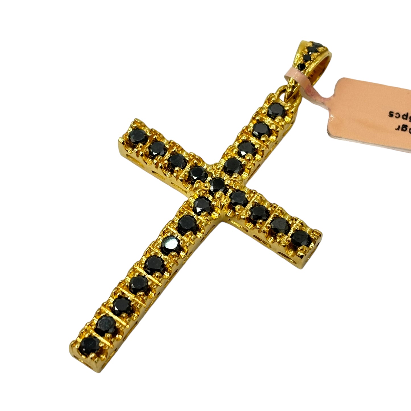 SOLID 14KT NATURAL BLACK DIAMOND CROSS PENDANT