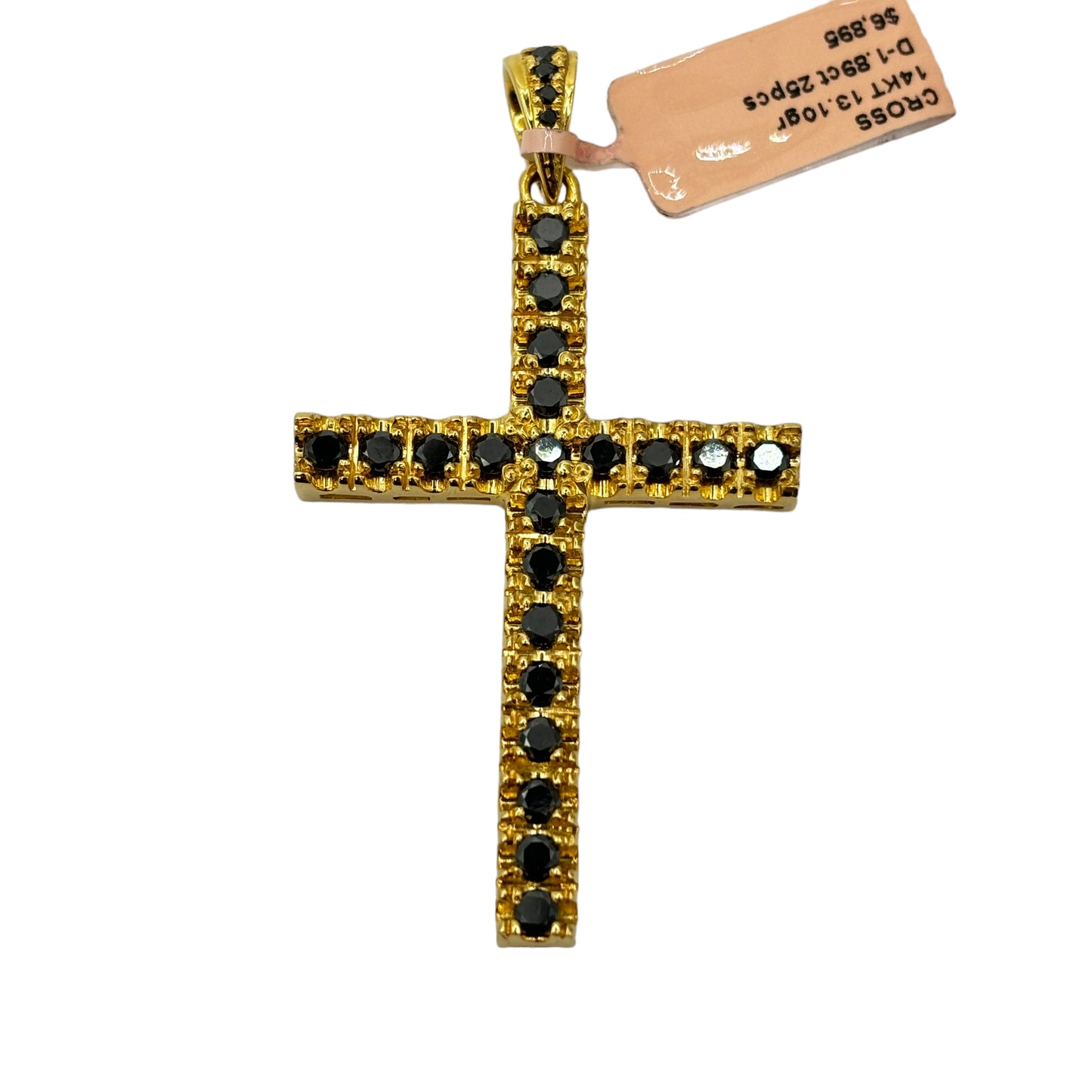 SOLID 14KT NATURAL BLACK DIAMOND CROSS PENDANT