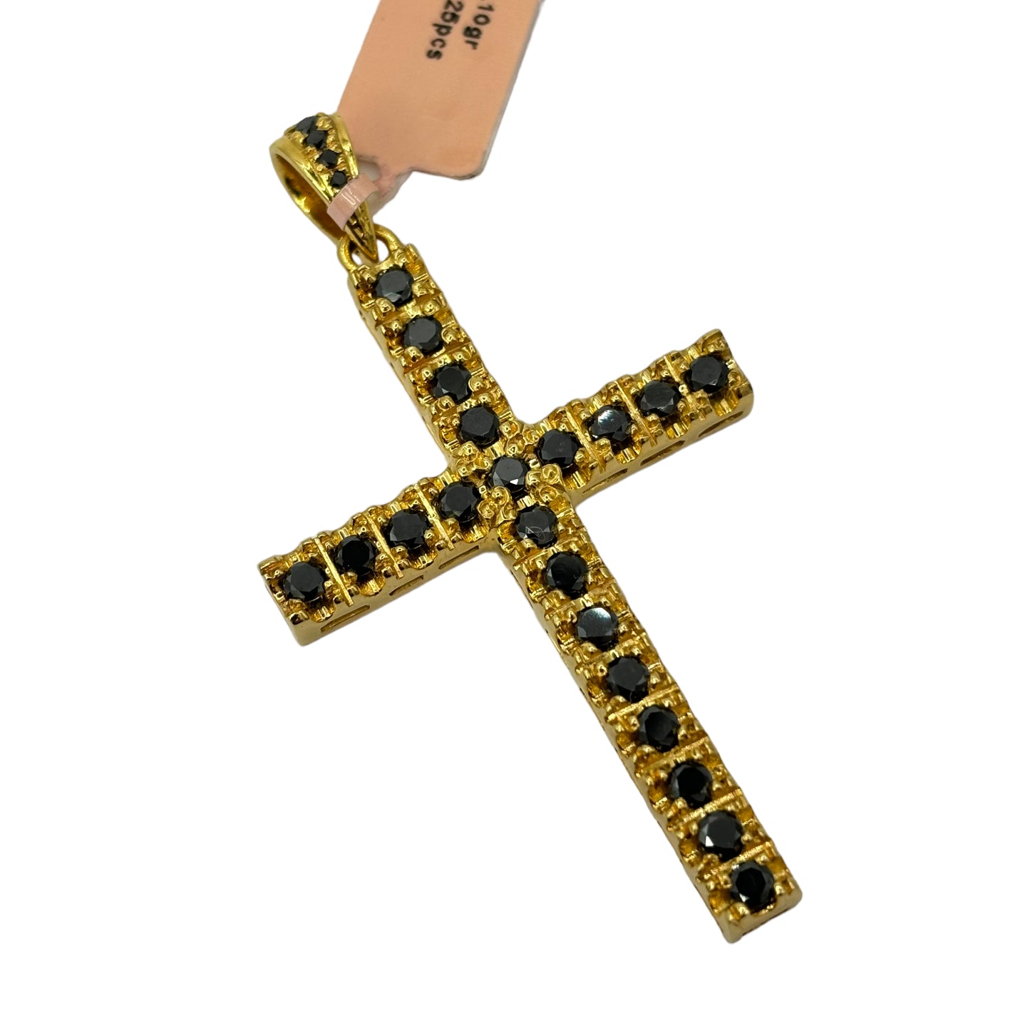 SOLID 14KT NATURAL BLACK DIAMOND CROSS PENDANT