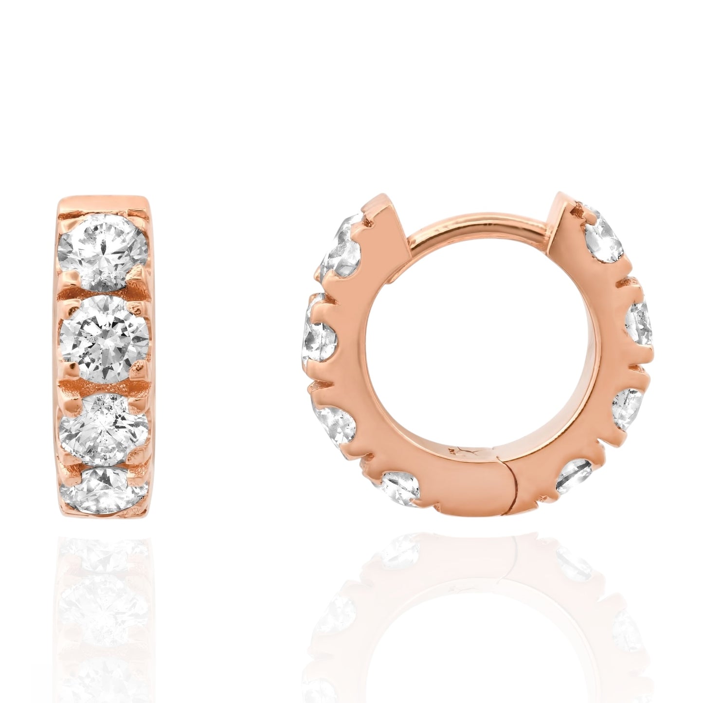 3.0MM 10-POINTER DIAMOND HUGGIE EARRINGS(ROSE GOLD)