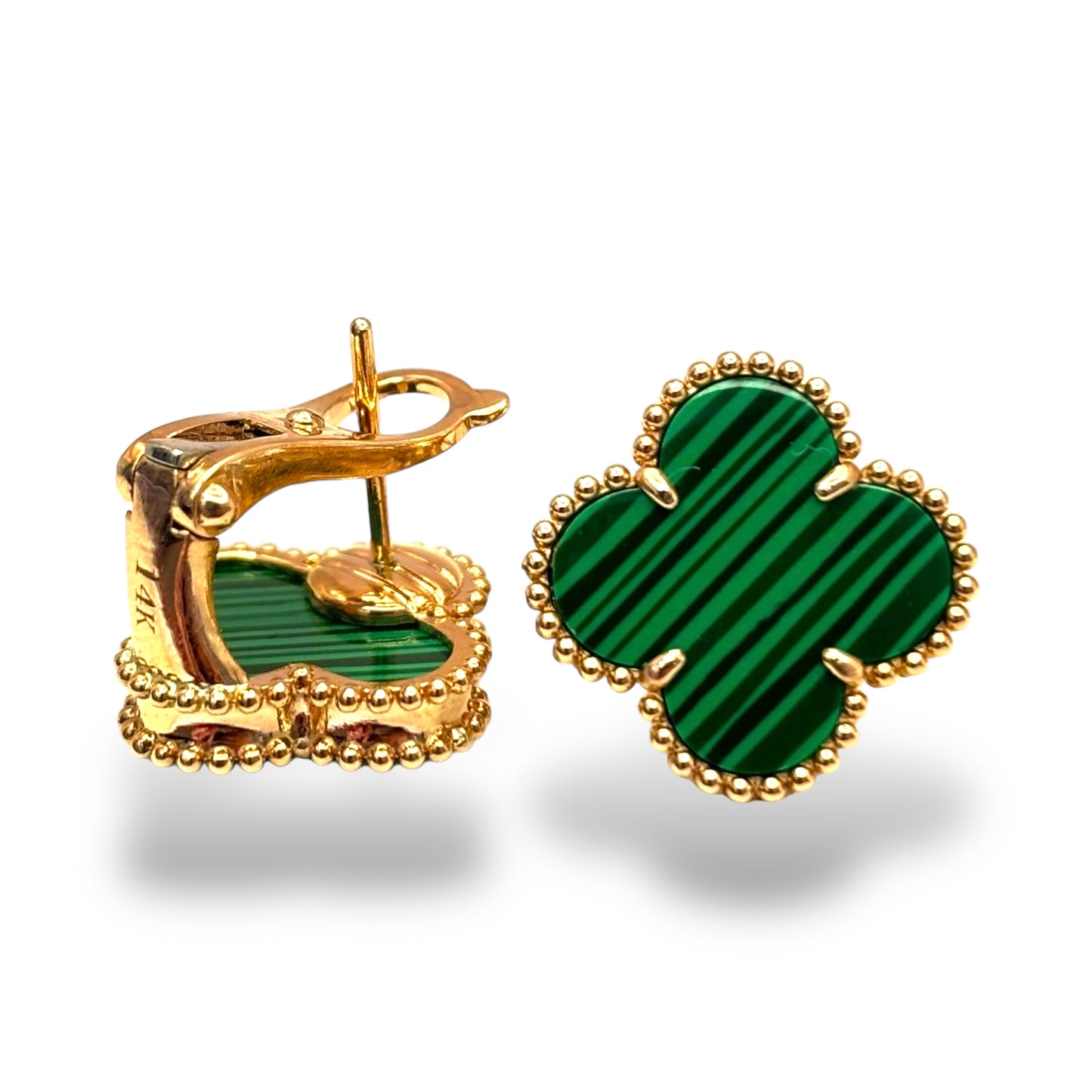 14KT GOLD AND MALACHITE CLOVER EARRINGS