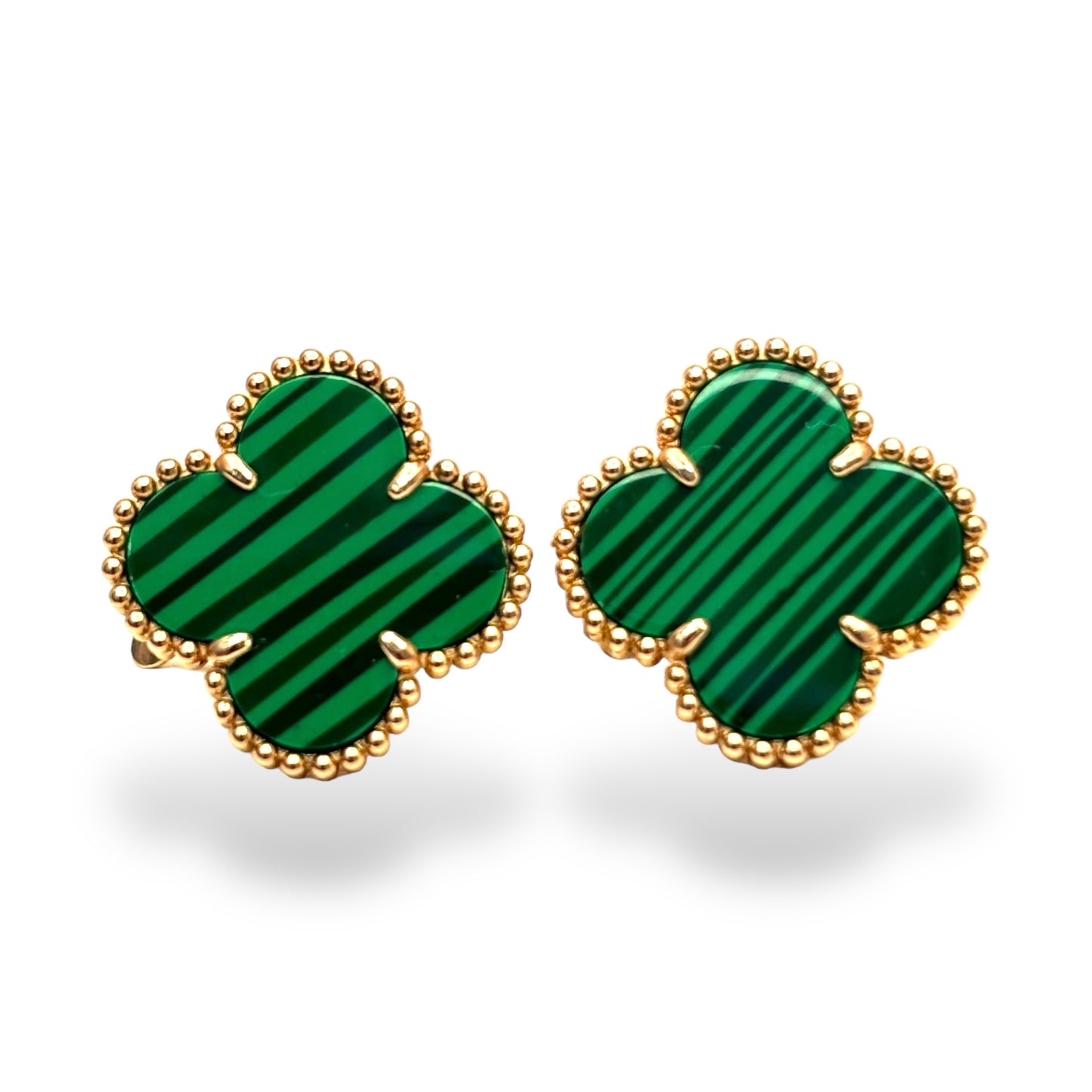 14KT GOLD AND MALACHITE CLOVER EARRINGS