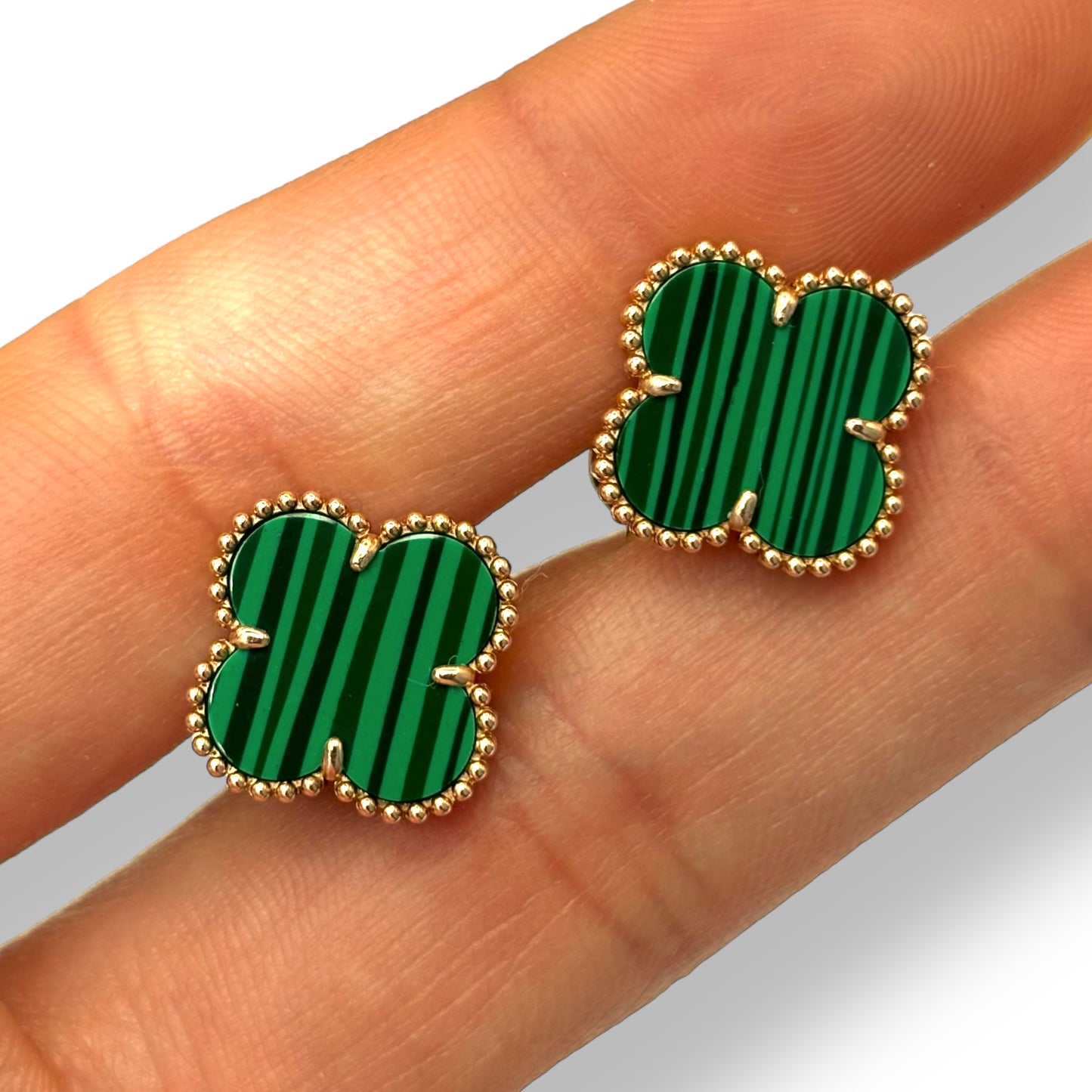 14KT GOLD AND MALACHITE CLOVER EARRINGS