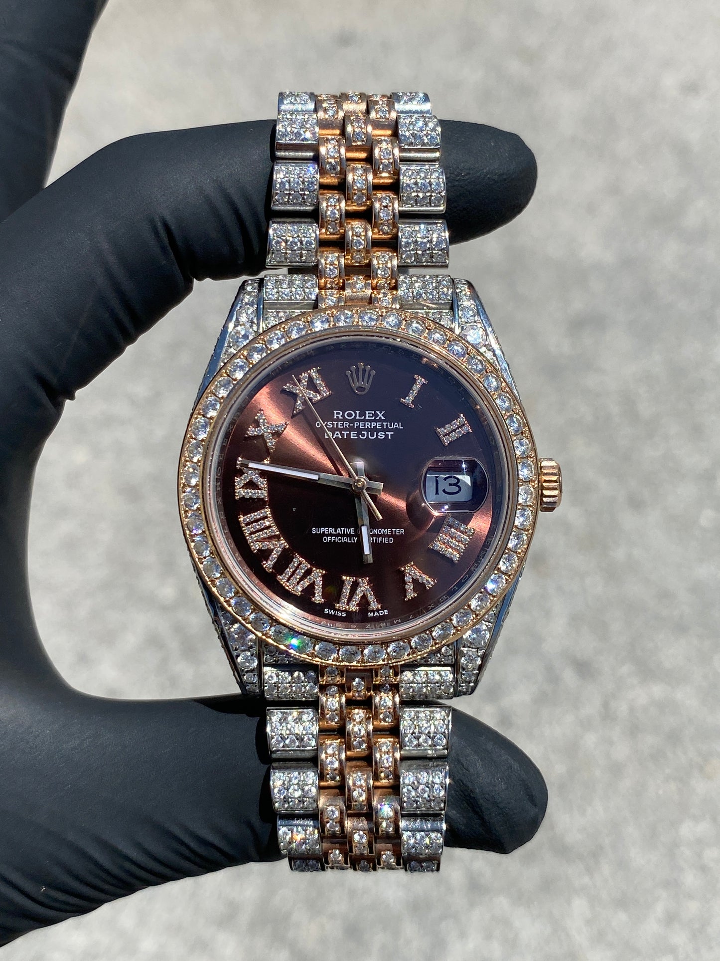 ROLEX DATEJUST 41MM VVS-1 ROSE GOLD TWO-TONE CHOCOLATE ROMAN DIAMOND DIAL