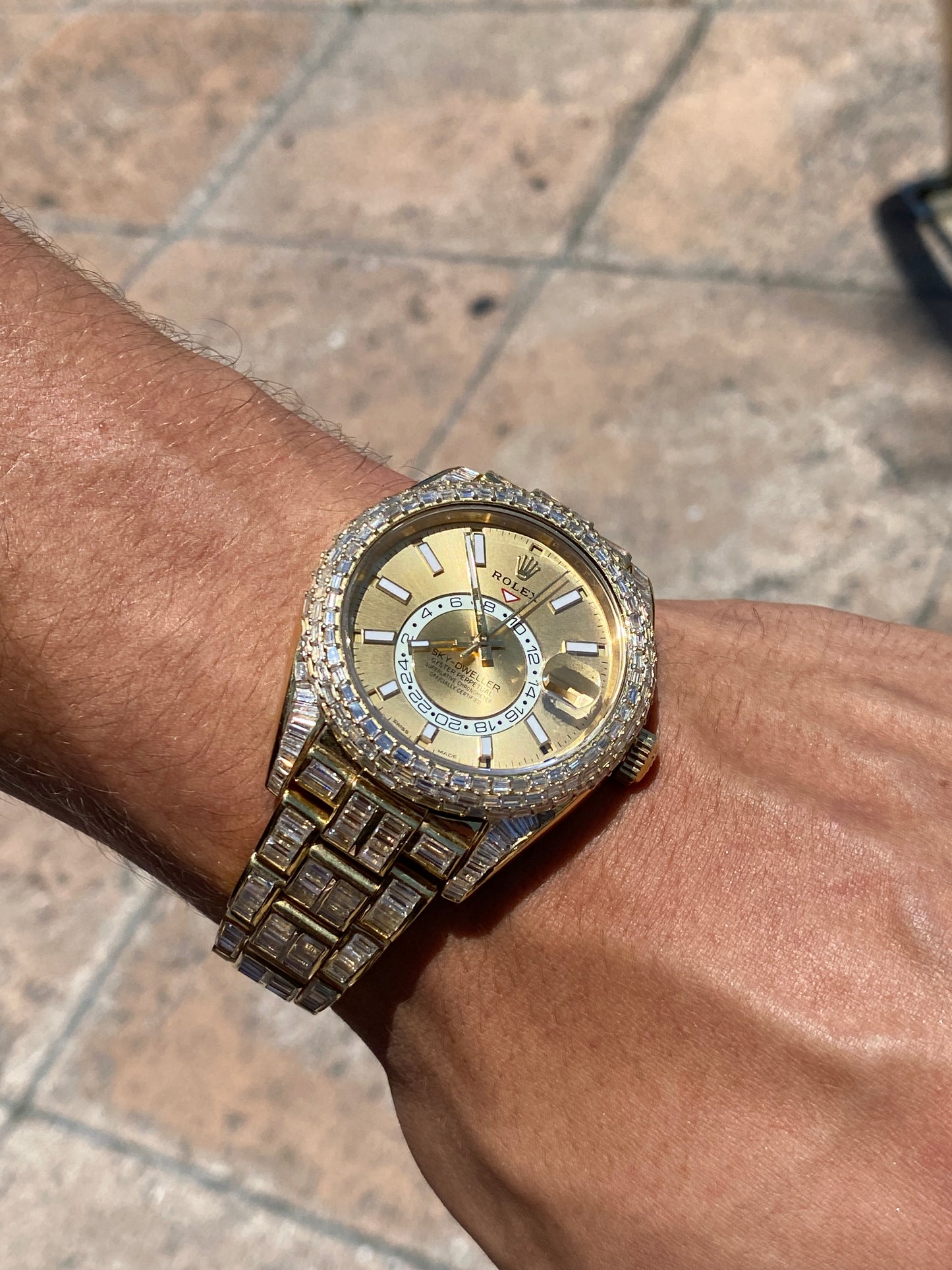 ROLEX SKY-DWELLER 42MM FULL VVS-1 BAGUETTE “CHANDELIER” BUSTDOWN 30CTW. NATURAL DIAMONDS
